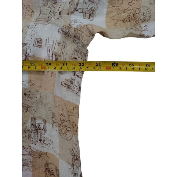 C&C California 100% Linen Beige White Printed Long-Sleeve Shirt Womens Size L. - Picture 5 of 7